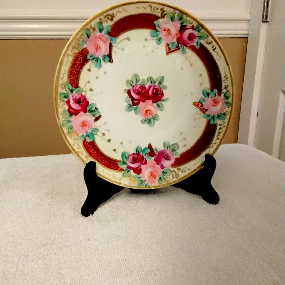 Floral Decorative Plate with Stand Noritake Nippon